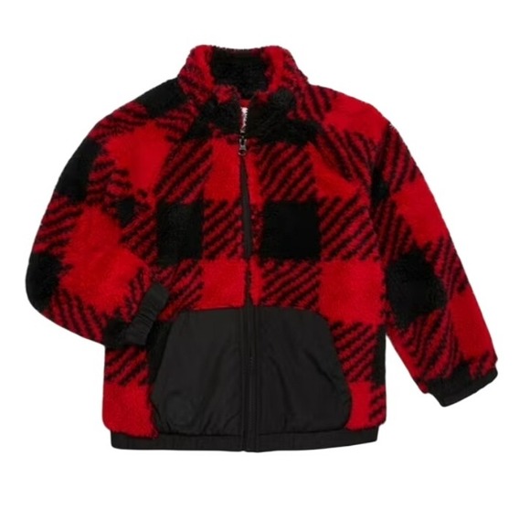 365 Kids from Genuine Kids Other - 365 Kids Buffalo‎ Plaid Fleece Jacket Red Black 3/4 Zip Pockets Size 10